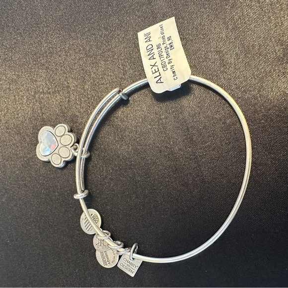Alex and Ani Paw Print Crystal Charm Expandable Bangle Bracelet Silver Tone, NWT - Picture 9 of 10